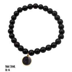 Bransoletka Stal 316L - czarne koło [onyx] - MF39341-P4